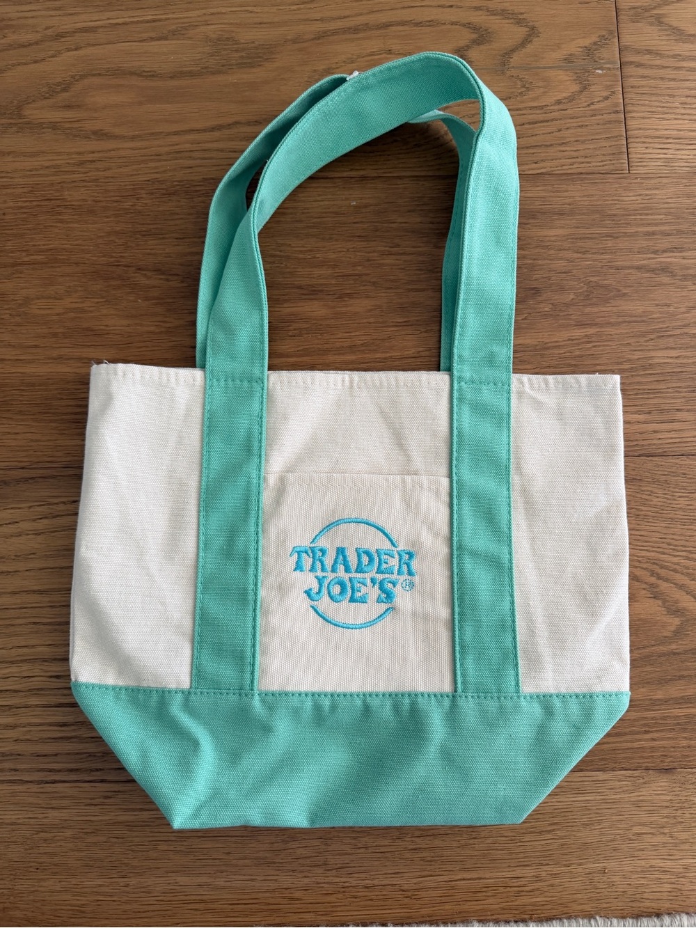 Trader Joe’s mini Canvas Tote Bag in Mint and Cream never used but tags are off